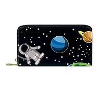 DJNGN Monedero Piel Piel Cremallera Monedero Largo Cosmonaut Planet Space