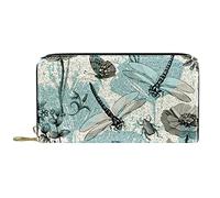 DJNGN Monedero Piel Piel Cremallera Monedero Largo Dragonfly & Butterfly