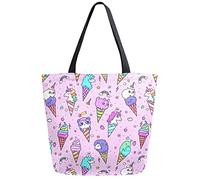 DJNGN Panda unicornio helado reutilizable bolsa de compras de comestibles bolsa de lona grande plegable lavable bolso de hombro para mujer