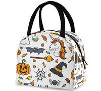 DJNGN Patrón de Halloween Unicornio Murciélagos Caramelo Bolsa de almuerzo reutilizable, bolsa de contenedor térmico aislado para el regreso a la escuela Trabajo Picnic Viajes Pesca Playa