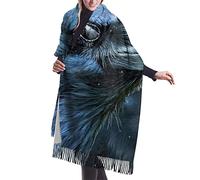 DJNGN Raven Wolf in The Moonlight Cashmere Scarf for Women Men Lightweight Oversized Fashion Soft Winter Scarves Fringe Shawl Wrap