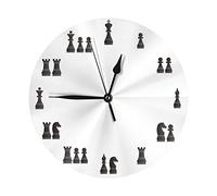 DJNGN Reloj de Pared Redondo con diseño de Piezas de ajedrez, Reloj de Pared Decorativo silencioso con Pilas de 10 Pulgadas para Oficina, Sala de Estar y hogar