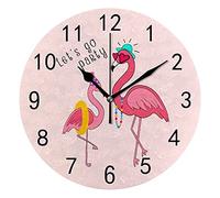 DJNGN Reloj de Pared Silencioso sin tictac Let's Go Party Flamingo Pink Girl Reloj Redondo Decorativo a la Moda con Pilas para Dormitorio Oficina Escuela Hogar Sala de Estar, 9.8 Pulgadas