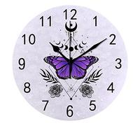 DJNGN Reloj de Pared Silencioso Sin Tictac Mariposa Resumen Místico Signo Púrpura Moderno Decorativo Funciona con Pilas Reloj Redondo para Dormitorio Oficina Escuela Hogar Sala de Estar,9.8 Pulgadas