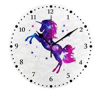 DJNGN Reloj de Pared Silencioso Sin tictac Universo de Unicornio Reloj Redondo Decorativo a la Moda con Pilas para el Dormitorio Oficina Escuela Hogar Sala de Estar