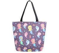 DJNGN Sirena Pez Unicornio Ballena Reutilizable Bolsa de compras de comestibles Bolsa de lona Bolso grande plegable lavable Bolso de hombro para mujeres