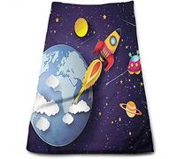 DJNGN Toallas para el Espacio Exterior para baño - Paños de Franela, Earth Stars UFO Saturn Sun, Toallas Altamente absorbentes y de Tacto Suave, Multicolor - 27 x 16 Pulgadas