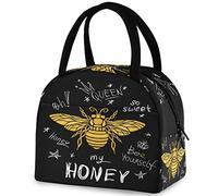 DJNGN Trendy Bee Stars Cool Honey Black - Bolsa reutilizable para el almuerzo con bolsillo frontal aislado, bolsa térmica para el regreso a la escuela, trabajo, picnic, viajes, pesca, playa
