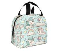 DJNGN Unicorns And Stars Lunch Tote Bag Little Cute Animal Girl Patrón de dibujos animados de unicornio Colorful Rainbow Lunch Organizer Box para adultos Trabajo al aire libre