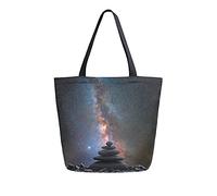 DJNGN Zen Stones Galaxy Night Canvas Tote Bag Mujer Casual Bolso de hombro Bolso de compras