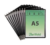 Djois, 115007 - Pack de 10 Fundas con Pivotes Metálicos A5 - PVC Antirreflejo, Marco de Acero, Compatibles con Soportes Tarifold para Consulta de Documentos - Negro