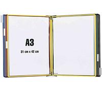 Djois, 413107 - Expositor de Pared Metálico A3 con 10 Fundas con Pivotes Metálicos - Sistema Tarifold Antirreflejo para Oficina, Industria, Almacén, Taller y Consulta de Documentos - Negro