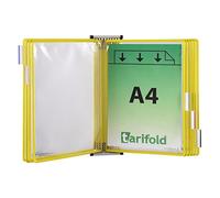Djois, 414104 - Expositor de Pared Metálico A4 con 10 Fundas con Pivotes Metálicos - Sistema Tarifold Antirreflejo para Oficina, Industria, Almacén, Taller y Consulta de Documentos - Amarillo