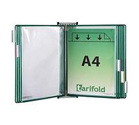 Djois, 414105 - Expositor de Pared Metálico A4 con 10 Fundas con Pivotes Metálicos - Sistema Tarifold Antirreflejo para Oficina, Industria, Almacén, Taller y Consulta de Documentos - Verde