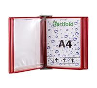 Djois, 414263 - Sistema de presentación de pared de acero inoxidable Tarifold, A4, 10 fundas transparentes, Rojo, 1 unidad, Documentos protegidos, Industria alimentaria