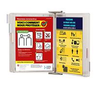 Djois, 414562 - Expositor de Pared A4 en INOX con 10 Fundas Antimicrobianas con Pivotes INOX - PVC con Iones de Plata, Sistema Tarifold para Hospitales, Laboratorios, Cocina y Recepción - Blanco