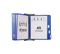 Djois, 415101 - Expositor de Pared Metálico A5 con 10 Fundas con Pivotes Metálicos - Sistema Tarifold Antirreflejo para Oficina, Industria, Almacén, Taller y Consulta de Documentos - Azul