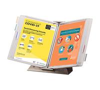 Djois, 434802 - Expositor Mesa Antimicrob. Inox A4, PVC, 10 Fundas, Blanco | PVC con Iones de Plata, Pivotes INOX, Sistema Tarifold, para Hospitales, Cocina y Laboratorio
