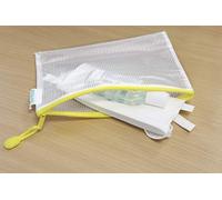 Djois, 509024 - Pack de 8 Bolsas Multiusos Zipper A5 - Bolsa con Cremallera para Documentos y Accesorios, PVC Reforzado Transparente - Amarillo, porta todo para oficina, viaje y colegio