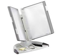 Djois, 734300 - Expositor de Sobremesa Design A4 con 10 Fundas Antirreflejo - Base Rotatoria 360°, Sistema Tarifold para Oficina, Recepción, Comercio y Consulta de Documentos - Gris