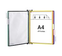 Djois by Tarifold 414159 - Expositor de pared, Clasificador de pared metal con 5 fundas A4 PVC pivotes metálicos- marco colores surtidos