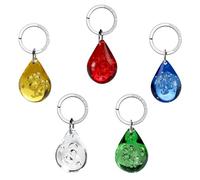 Djois - Llavero Gota de agua - Forma Gota - Anillos cromados planos - 5 llaveros - Plástico reciclado acrílico - Azul, Verde, Oro, Rojo, Cristal - Fabricado en los Países Bajos, Combinado Translúcido