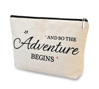 DJOLY Regalos de compromiso para mujeres, bolsa de maquillaje con cremallera, Beige, Comienza la aventura