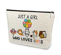 DJOLY Regalos para amantes de los gatos para mujeres y niñas, bolsa de cosméticos de maquillaje impermeable con estampado de doble cara lavada, Beige, Amante de gatos