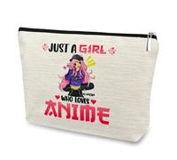 DJOLY Regalos para amantes del anime para mujeres y niñas, bolsa de cosméticos de maquillaje impermeable de doble cara lavada, Beige, Amante del anime