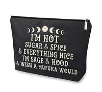 DJOLY Witchy Gifts - Bolsa de cosméticos para mujer, bolsa de maquillaje de viaje pequeña impermeable con estampado de doble cara, Beige, 9.7 x 7 inch, Regalo de bruja