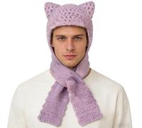 Djowyh Bufanda con capucha para mujer | Capucha de punto con orejas de gato - Gorro con capucha Bufanda - Para entusiastas del deporte esquiadores, snowboarders, caminantes, corredores, viajeros