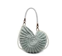 DJSKLDF Bolso De Mano Con Forma De Concha Bolso de concha tejido a mano for mujer, bandolera tipo mensajero con cadena perlas, bolso compras for las fiestas para Vacaciones Diarias(Grass Green)