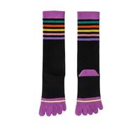 DJSKLDF Calcetines Tabi 2 pares de calcetines coloridos hasta la pantorrilla con dedos los pies algodón suave tubo largo a rayas primavera otoño cálido medias 5 mujeres jóvenes niñas(Purple black)