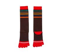 DJSKLDF Calcetines Tabi 2 pares de calcetines coloridos hasta la pantorrilla con dedos los pies algodón suave tubo largo a rayas primavera otoño cálido medias 5 mujeres jóvenes niñas(Red coffe)