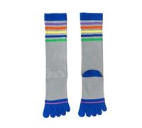 DJSKLDF Calcetines Tabi 2 pares de calcetines coloridos hasta la pantorrilla con dedos los pies algodón suave tubo largo a rayas primavera otoño cálido medias 5 mujeres jóvenes niñas(Blue grey)