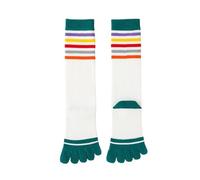 DJSKLDF Calcetines Tabi 2 pares de calcetines coloridos hasta la pantorrilla con dedos los pies algodón suave tubo largo a rayas primavera otoño cálido medias 5 mujeres jóvenes niñas(White green)