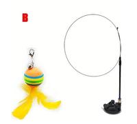 DJSKLDF Juguete Interactivo Gato Cat Toys Interactive Funny Feather Wand Suction Cup Ball Feathers Replacements with Bells For Indoor Cats Kitten Exercise(Color2)