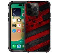 DJSOK - Funda compatible con iPhone 14, dise o de bandera estadounidense con veta de madera negra y roja, para hombres y mujeres, con parachoques