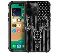 DJSOK - Funda compatible con iPhone 14, dise o de madera negra con bandera estadounidense, ciervo cazador, para hombres y mujeres, con dise o de