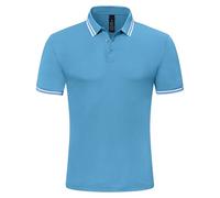 Djtnzdm Polo Hombre Verano Manga Corta Transpirable Ajustado Liso Elegante Polo Padel Golf Secado Rápido Ocio Trabajo T-Shirt Hombres XXL Azul