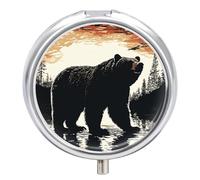 DJUETRUI Pastillero redondo con silueta de oso para bolso, organizador de píldoras de medicina de 3 compartimentos, pastillero portátil de viaje, pequeño contenedor de pastillas de metal para guardar