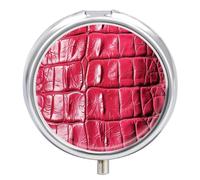 DJUETRUI Pastillero redondo con textura de cuero rojo para bolso, organizador de píldoras de medicina de 3 compartimentos, pastillero portátil de viaje, pequeño contenedor de píldoras de metal para