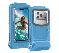 Djuiofdja Estuche de buceo impermeable bajo el agua, azul y gris, 15 m | Carcasa rígida para iPhone 17/16/15/14/13/12/11 Pro Max Plus con llave de volumen lateral izquierda, carcasa rígida bajo el