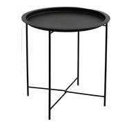 DK HOME Mesa Auxiliar Redonda de Metal Negro con Bandeja, Estilo Moderno, 47 cm de Diámetro x 51 cm de Altura, Base Plegable