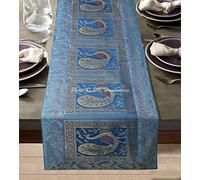 DK Homewares Étnico Tradicional Fiestas De Cumpleaños Decoración Hogareña Brocado Manteles Oro Turquesa 150 X 40 Cm Jacquard Pavo Real 5 Ft Camino De Mesa (60 X 16 Inches)