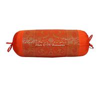 DK Homewares Indian Habitación De Niños Decoración 30 X 15 Pulgadas Fundas De Almohada De Yoga Seda Brocado Pavo Real Elefante Cilíndrico Funda De Almohada Cervical (Naranja ; 76 X 38 Cm) -1 Pc