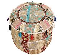 DK Homewares Ottomans and footrests Labor De Retazos Blanco 16x16x13 Pulgadas Asiento Puff Cubrir Indio Tradicional 40 X 40 X 30 Cm Pouffe Decoración del Hogar Cubierta De Puff | Sólo Cubierta