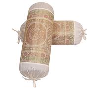 DK Homewares Tradicional Diseñador 30 X 15 Pulgadas Funda De Almohada Ortopédica Seda Brocado Jacquard Floral Mandala Cilíndrico Funda De Almohada Cervical (Blanco ; 76X38 Cm) -Conjunto De 2 Piezas