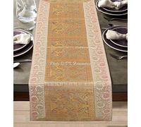 DK Homewares Tradicional India Fiesta De Navidad Decoración De La Cocina Oro Blanco Camino De Mesa Brocado Satinado 60 X 16 Pulgadas Jacquard Elefante 5 Ft Camino De Mesa (150 X 40 Cm)