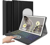 DKAHOEE - Funda con teclado táctil retroiluminado para tableta Google Pixel de 11 pulgadas 2023, teclado inalámbrico desmontable de 3 zonas con retroiluminación delgada de piel sintética para tableta